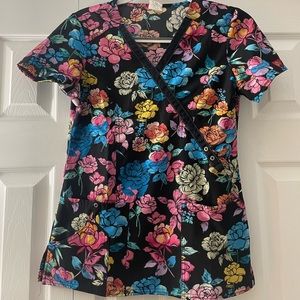 Black Floral Dickies Scrub Top
